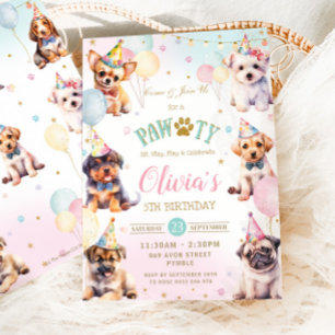 Niedlich Adorable Pawty Hunde Balloons Geburtstags Einladung