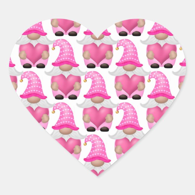 Niedlich Adorable Pink Valentine's Day Gnomes Herz-Aufkleber (Vorderseite)