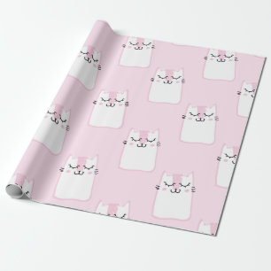 Niedlich Adorable Pink Weiße Katzen Kätzchen Muste Geschenkpapier