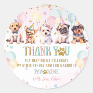 Niedlich Adorable Puppy Hunde Balloons Geburtstags Runder Aufkleber