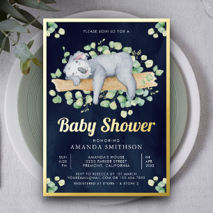 Niedlich Adorable Sleeping Koala Navy Baby Dusche  Folieneinladung
