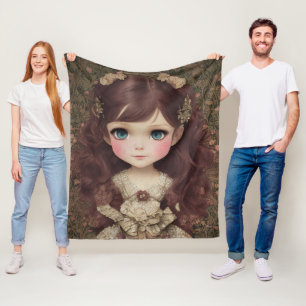 Niedlich Adorable Vintage Art Chibi Kawaii Girl de Fleecedecke