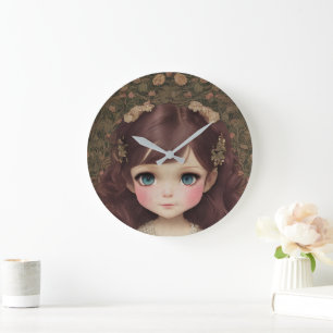 Niedlich Adorable Vintage Art Chibi Kawaii Girl de Große Wanduhr