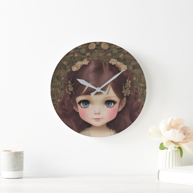 Niedlich Adorable Vintage Art Chibi Kawaii Girl de Große Wanduhr (Zuhause)