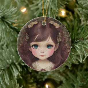 Niedlich Adorable Vintage Art Chibi Kawaii Girl de Keramik Ornament