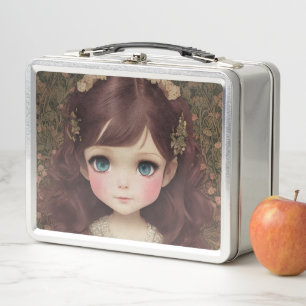 Niedlich Adorable Vintage Art Chibi Kawaii Girl de Metall Brotdose