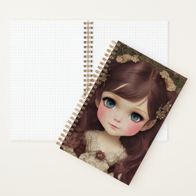 Niedlich Adorable Vintage Art Chibi Kawaii Girl de Notizbuch (Innen)