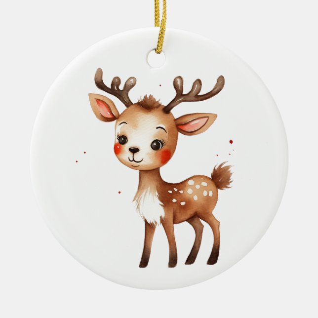 Niedlich Adorable Weihnachtsfest Rentier 2 Keramik Ornament (Vorne)