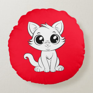 Niedlich Adorable White Cat Rundes Kissen