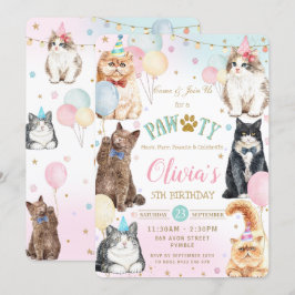 Niedlich Adortable Pawty Cats Balloons Geburtstags Einladung