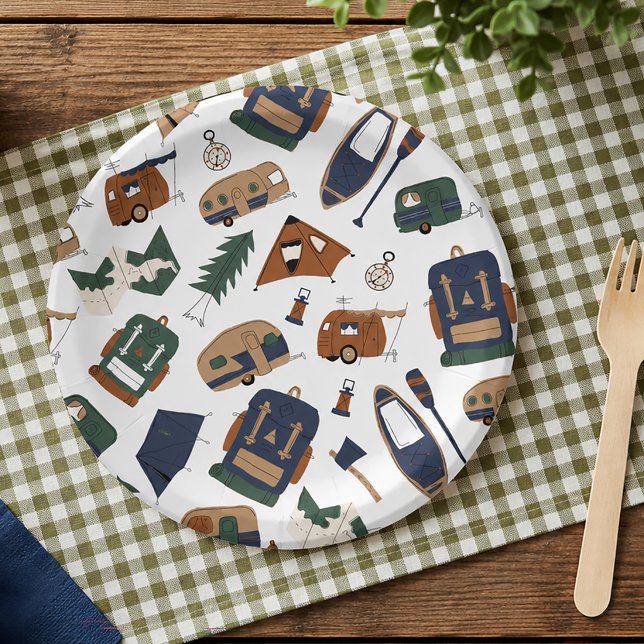 Niedlich Adventure Doodle Musterpapier-Teller Pappteller (Camping Themed Paper Plate)