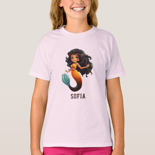 Niedlich African Mermaid Girl - Individuelle Name  T-Shirt (Vorderseite)