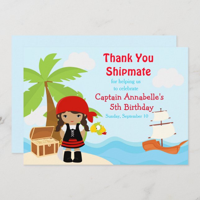 Niedlich-Afrikanischer Pirat Girl Birthday Red Dankeskarte (Vorne/Hinten)