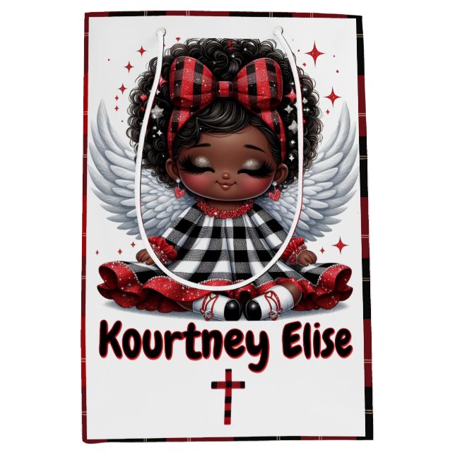 Niedlich Afro Angel Little Girl Red & Black Christ Mittlere Geschenktüte (Vorderseite)