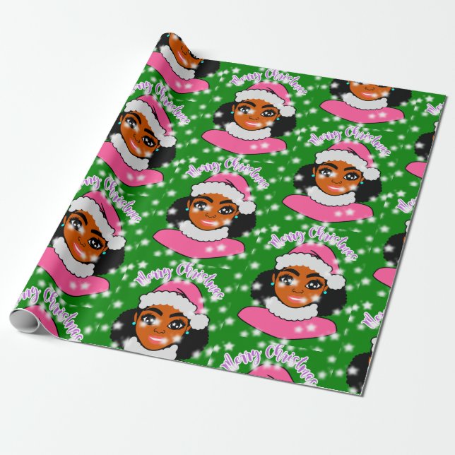 Niedlich Afro Girl Weihnachten Geschenkpapier (Ungerollt)