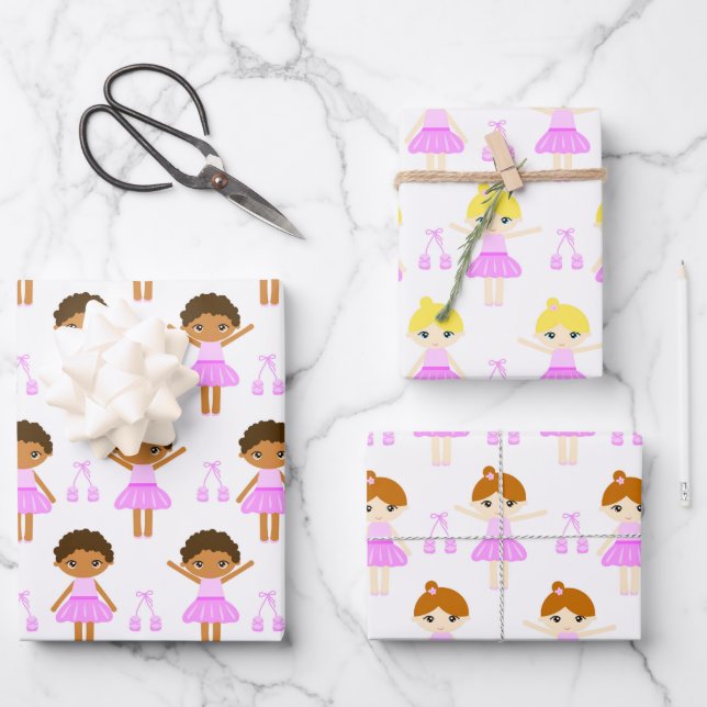 Niedlich-Afroamerikaner, brünett, blonde Ballerina Geschenkpapier Set (Vorderseite)