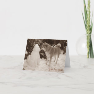 niedlich akita kissende Snowman akita Foto Karte