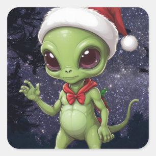 Niedlich Alien Santa Claus Quadratischer Aufkleber