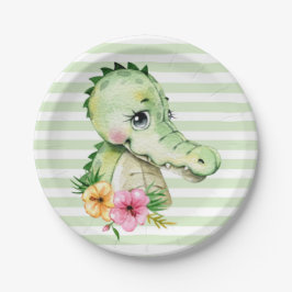 Niedlich Alligator Watercolor Blume Babydusche Pappteller