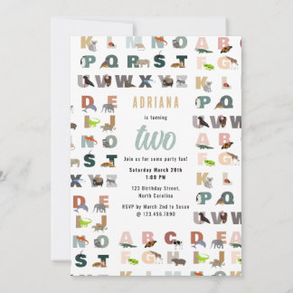 Niedlich Alphabet ABC Tiere Kleinkind Geburtstag Einladung