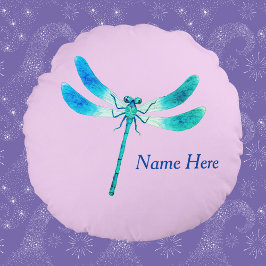 Niedlich als Bug Blue Green Dragonfly auf Pink Rundes Kissen