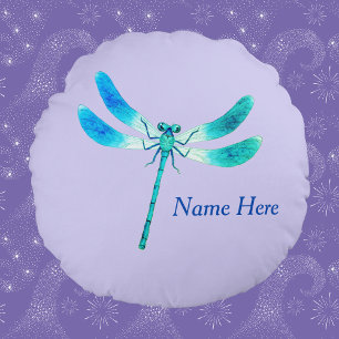 Niedlich als Bug Blue Green Dragonfly auf Violet Rundes Kissen
