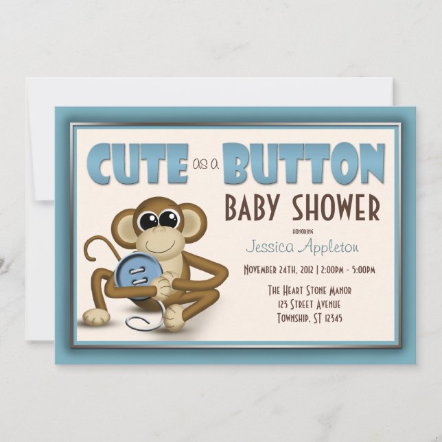 Niedlich als Button Blue Baby Shooter Einladung (Vorderseite)