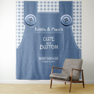 Niedlich als Button Blue Denim Baby Dusche Wandteppich
