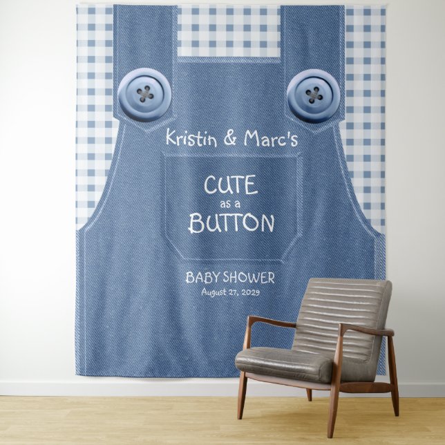 Niedlich als Button Blue Denim Baby Dusche Wandteppich (Beispiel)