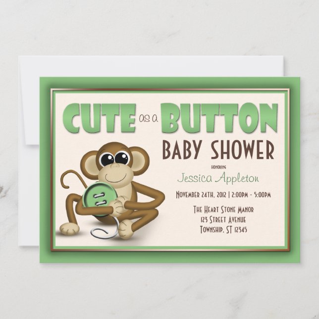 Niedlich als Button Green Baby Shower Einladung (Vorderseite)