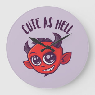 Niedlich als Hell Devil mit dunklem Text Große Wanduhr