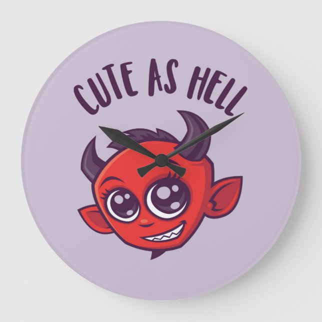 Niedlich als Hell Devil mit dunklem Text Große Wanduhr (Vorderseite)