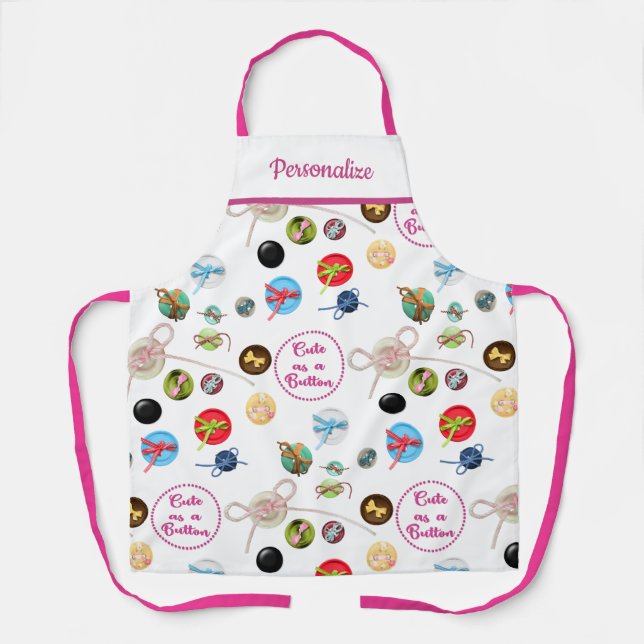 Niedlich als Knopfnähte Smock-Tasten & Ribbons Schürze (Vorderseite)