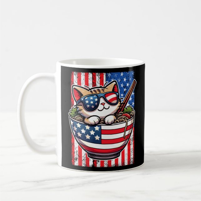 Niedlich America Cat Eating Ramen Kaffeetasse (Links)
