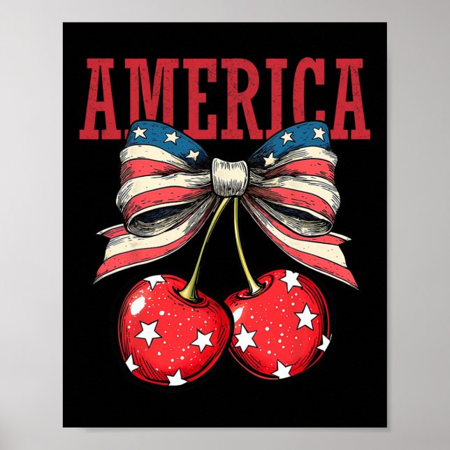 Niedlich America Cherries Coquette Bow Funny Cherr Poster (Vorne)