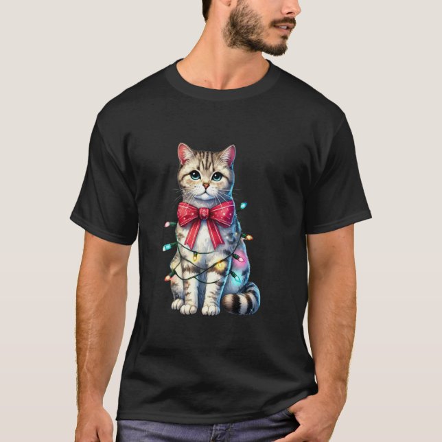Niedlich American Shorthair Cat Coquette Bow Weihn T-Shirt (Vorderseite)