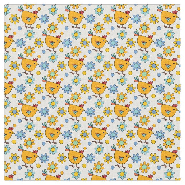 Niedlich angesagtes, modernes, buntes Huhn und Blu Stoff (Nahaufnahme)