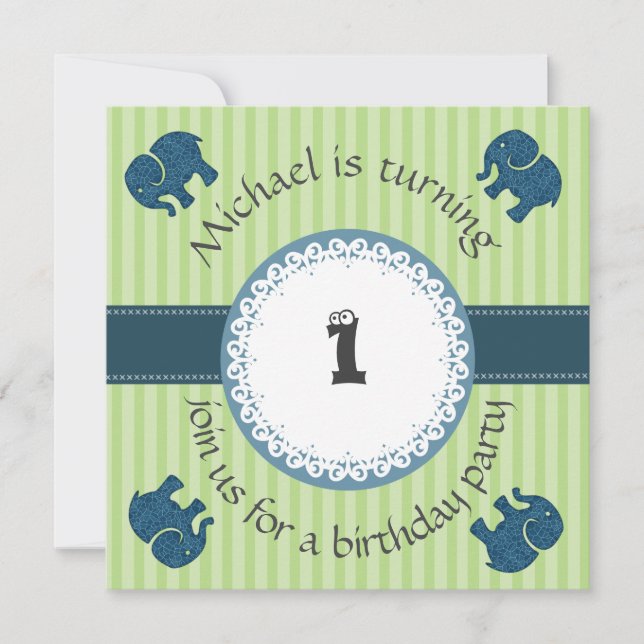 Niedlich angesagtes, modernes Elefantenmuster Gebu Einladung (Vorderseite)