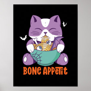 Niedlich Anime Cat Eat Ramen Bon Appetit Halloween Poster