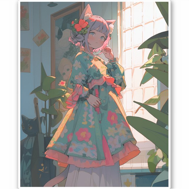 Niedlich Anime Catgirl Aufkleber (Vorderseite)