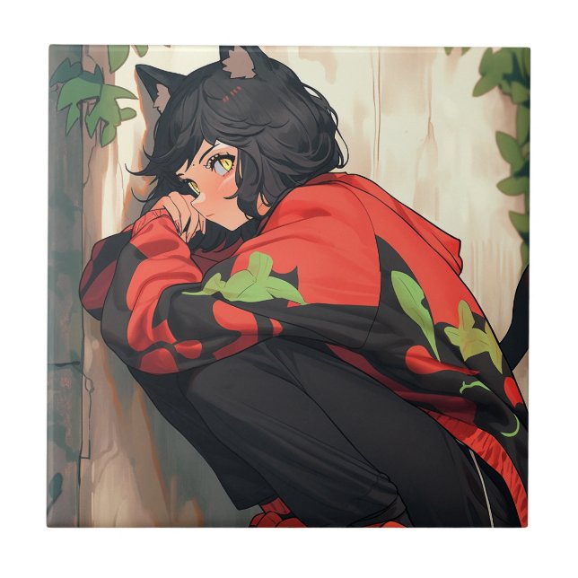 Niedlich Anime Catgirl Fliese (Vorderseite)