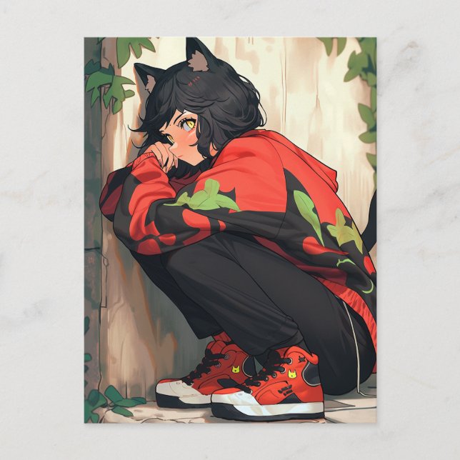 Niedlich Anime Catgirl Postkarte (Vorderseite)