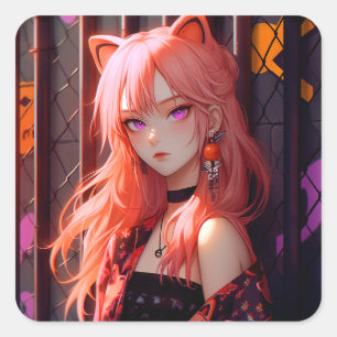 Niedlich Anime Catgirl Quadratischer Aufkleber