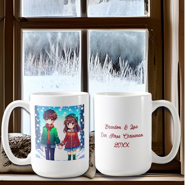 Niedlich Anime Couple | Unser erstes Weihnachten Kaffeetasse (Von Creator hochgeladen)