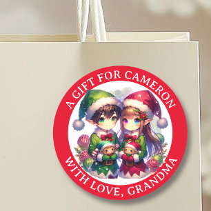 Niedlich Anime Elves Weihnachten   Von Runder Aufkleber