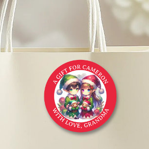 Niedlich Anime Elves Weihnachten Von Runder Aufkleber