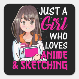 Niedlich Anime Girl   Anime & Sketching Lover Quadratischer Aufkleber