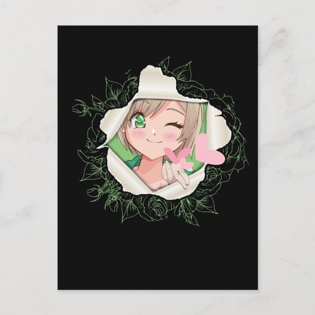 Niedlich Anime Girl Kawaii Hearts Liebe Otaku Postkarte (Vorderseite)