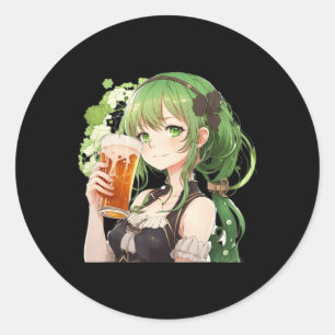 Niedlich Anime Girl Luckier St Patrick's Day Kawai Runder Aufkleber