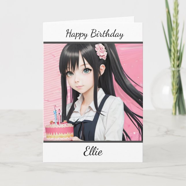 Niedlich Anime Girl Personalisiert Happy Birthday Karte (Vorderseite)